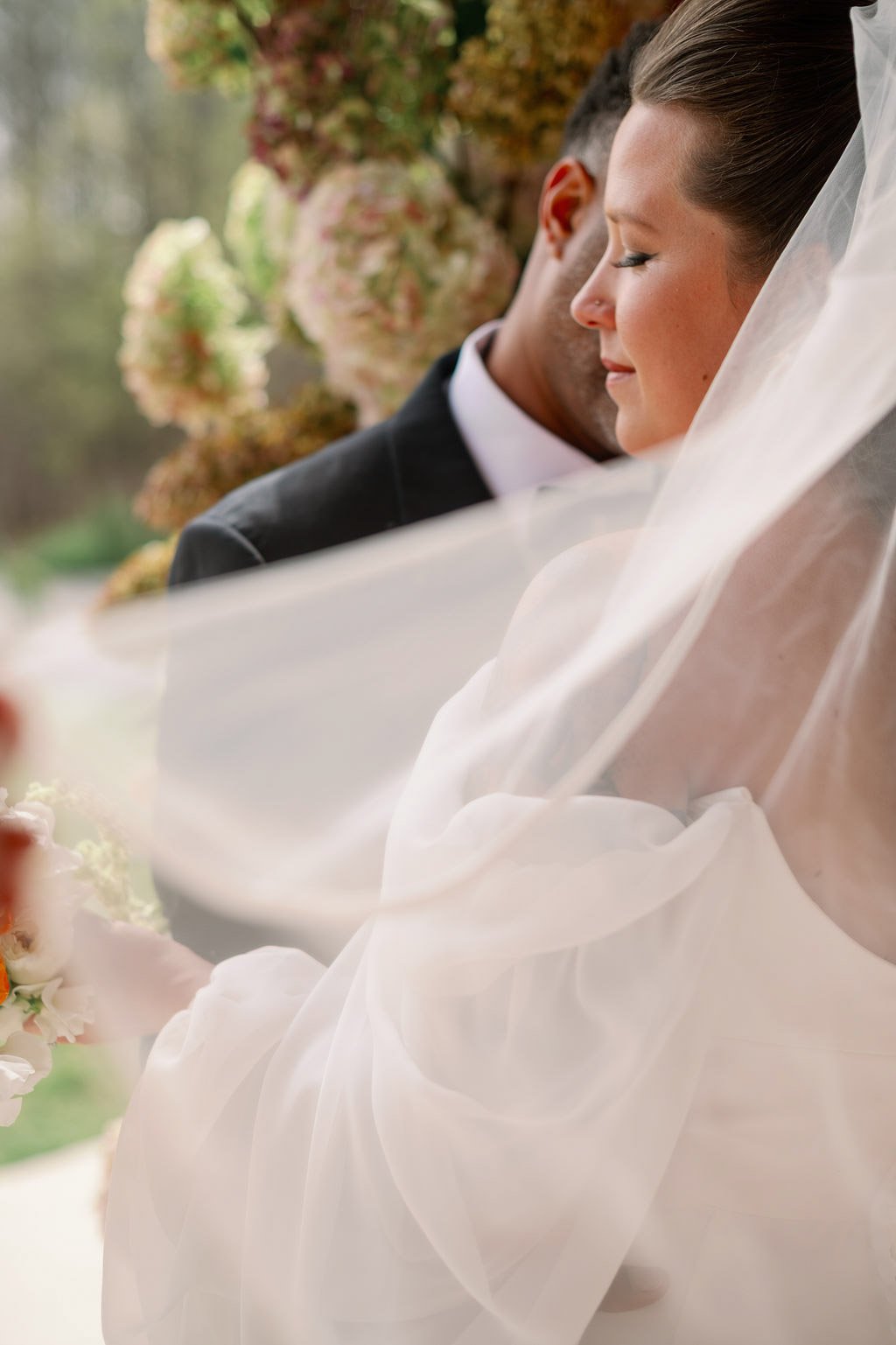 Bride in a flowing veil at The Little Chapel at Haven Ridge, Winston-Salem wedding photography 
