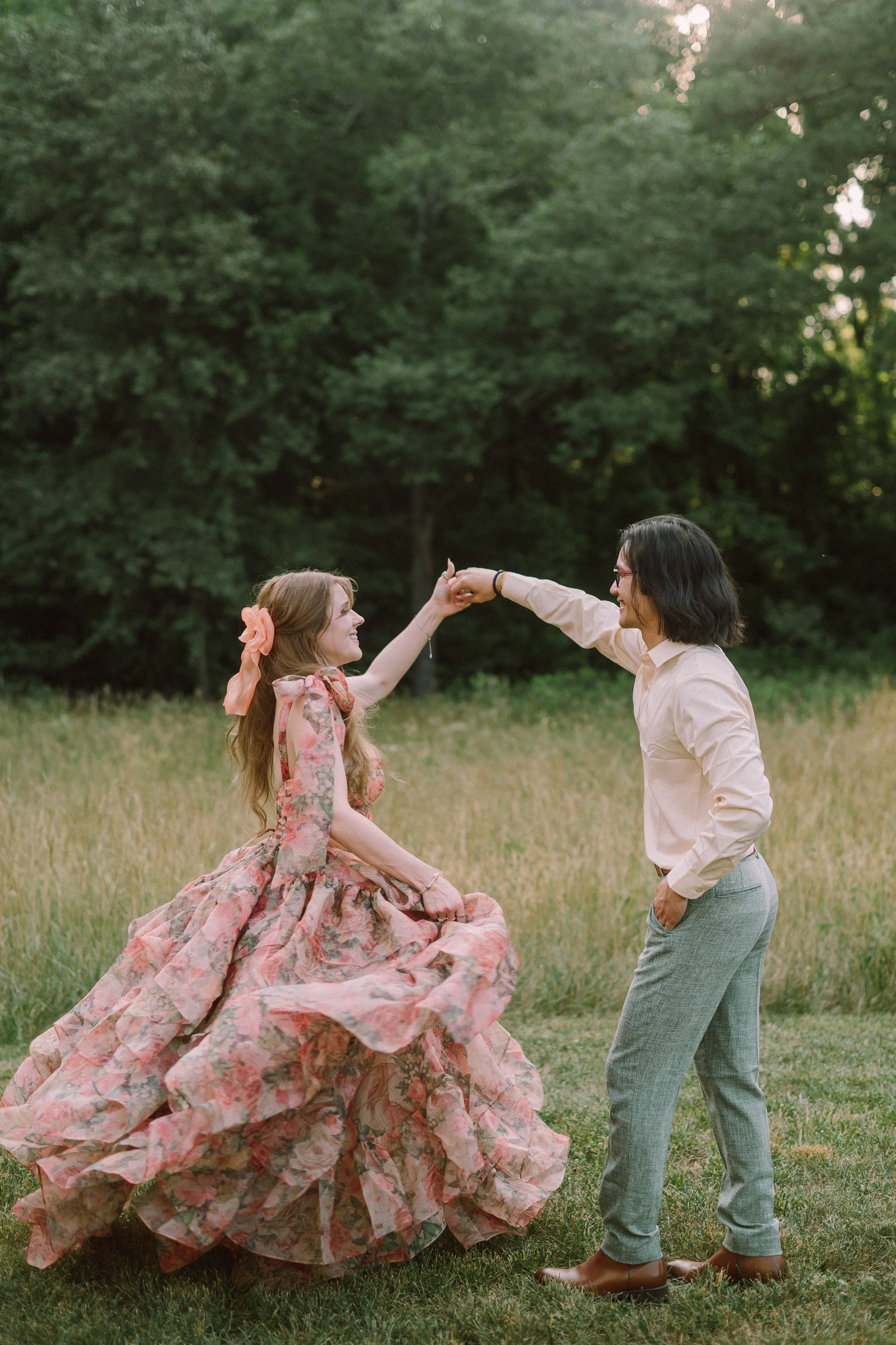 Small Wedding in North Carolina | Couple Dancing in a Golden Field
