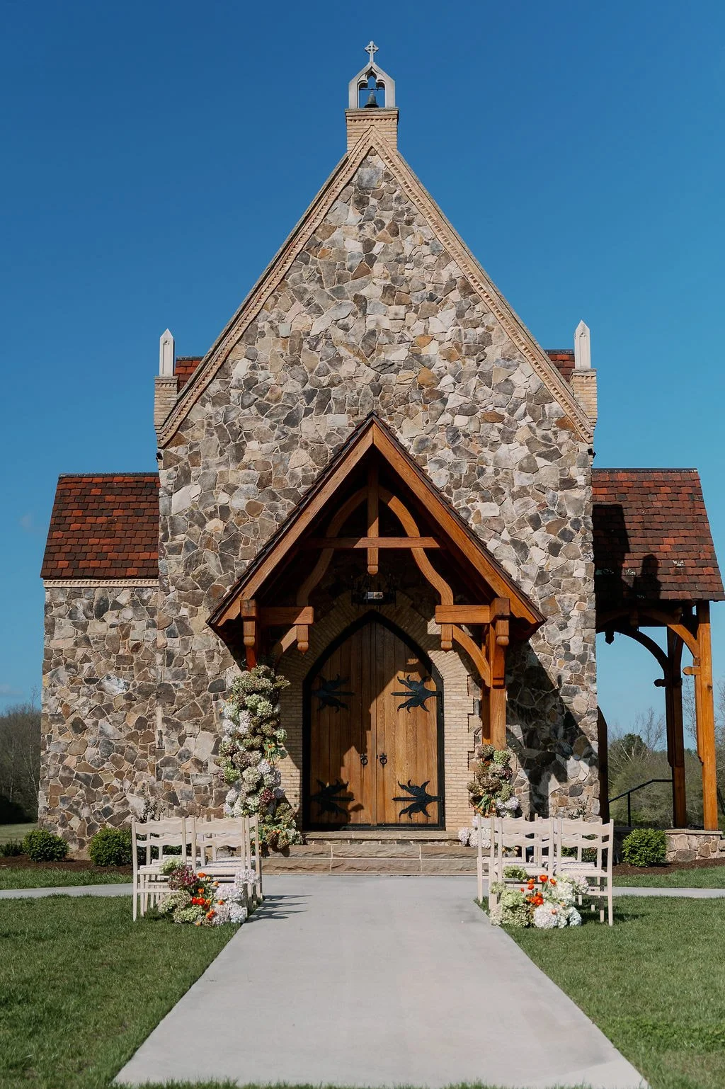 Stone chapel exterior at The Little Chapel at Haven Ridge, a Winston-Salem NC wedding venue