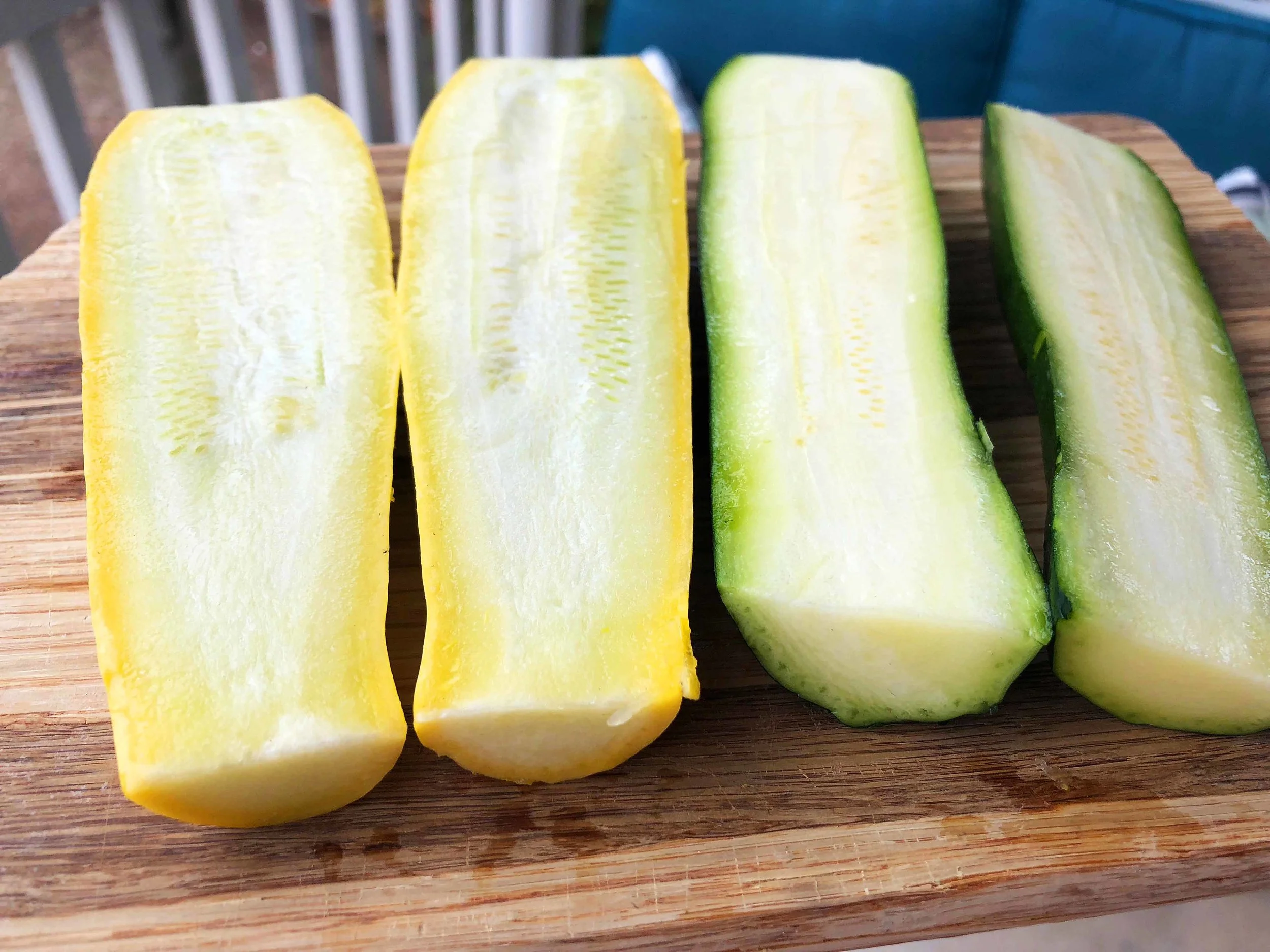 I handled the squash and zucchini similar to the corn. Rub down with oil, salt and pepper and roast in the oven for about 30-40 minutes. Flipping half way through.