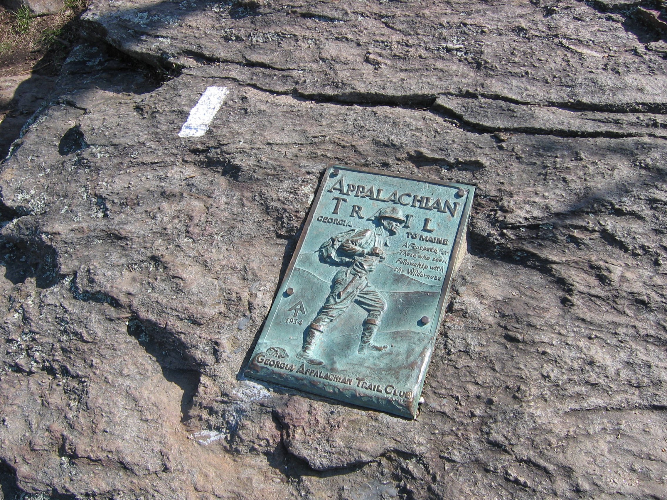 The first AT blaze and plaque on Springer Mountain, Georgia