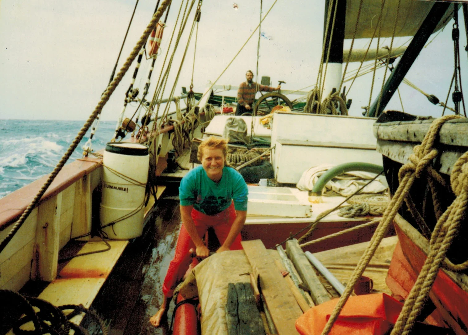 Pumping the bilge on "Fri", crossing the atlantic