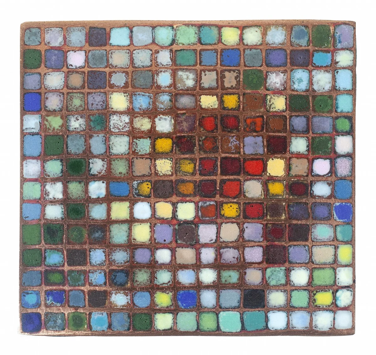 "uncovered/apple" champleve enamel work 3x3 inches