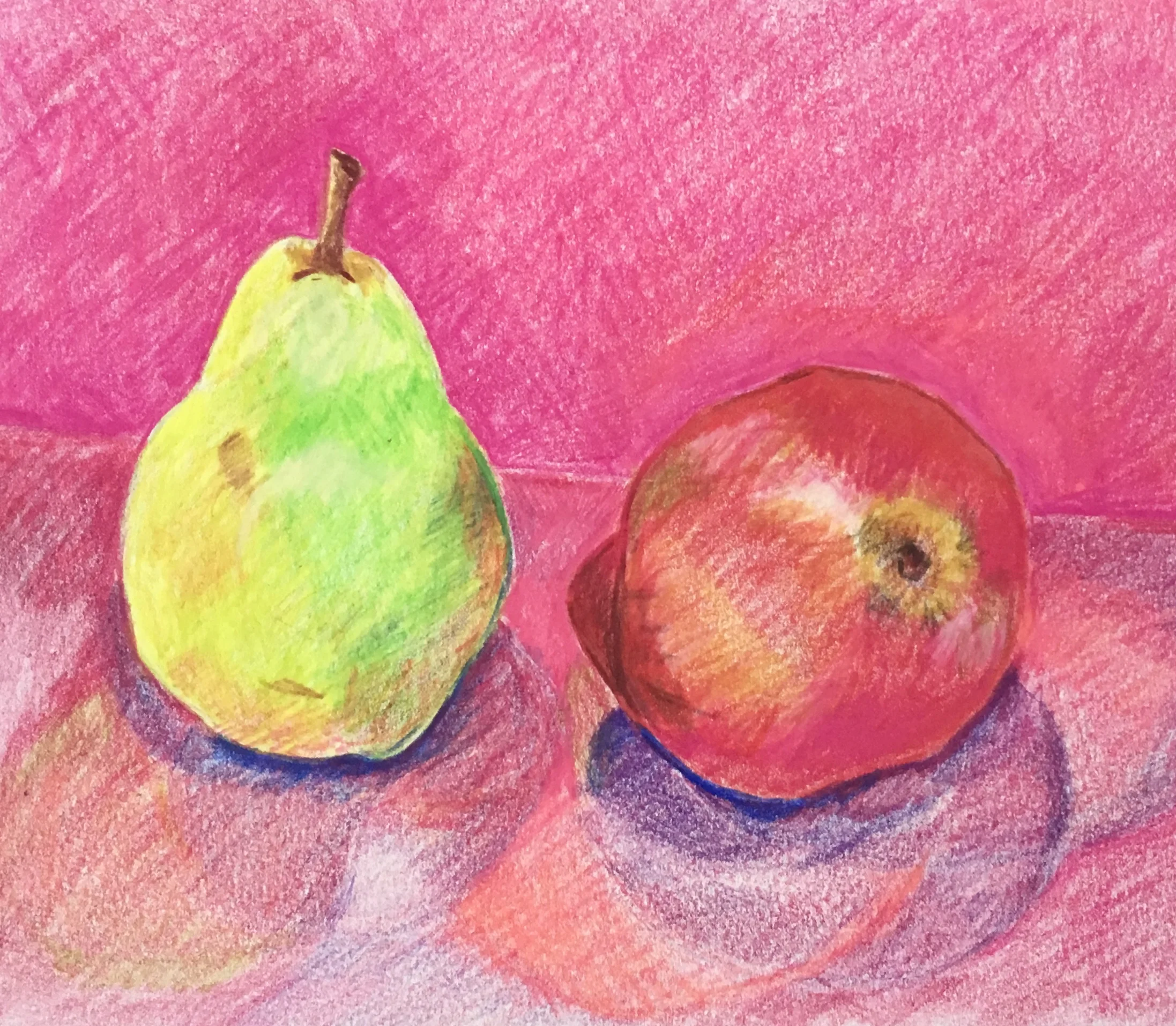 pear study with colored pencil