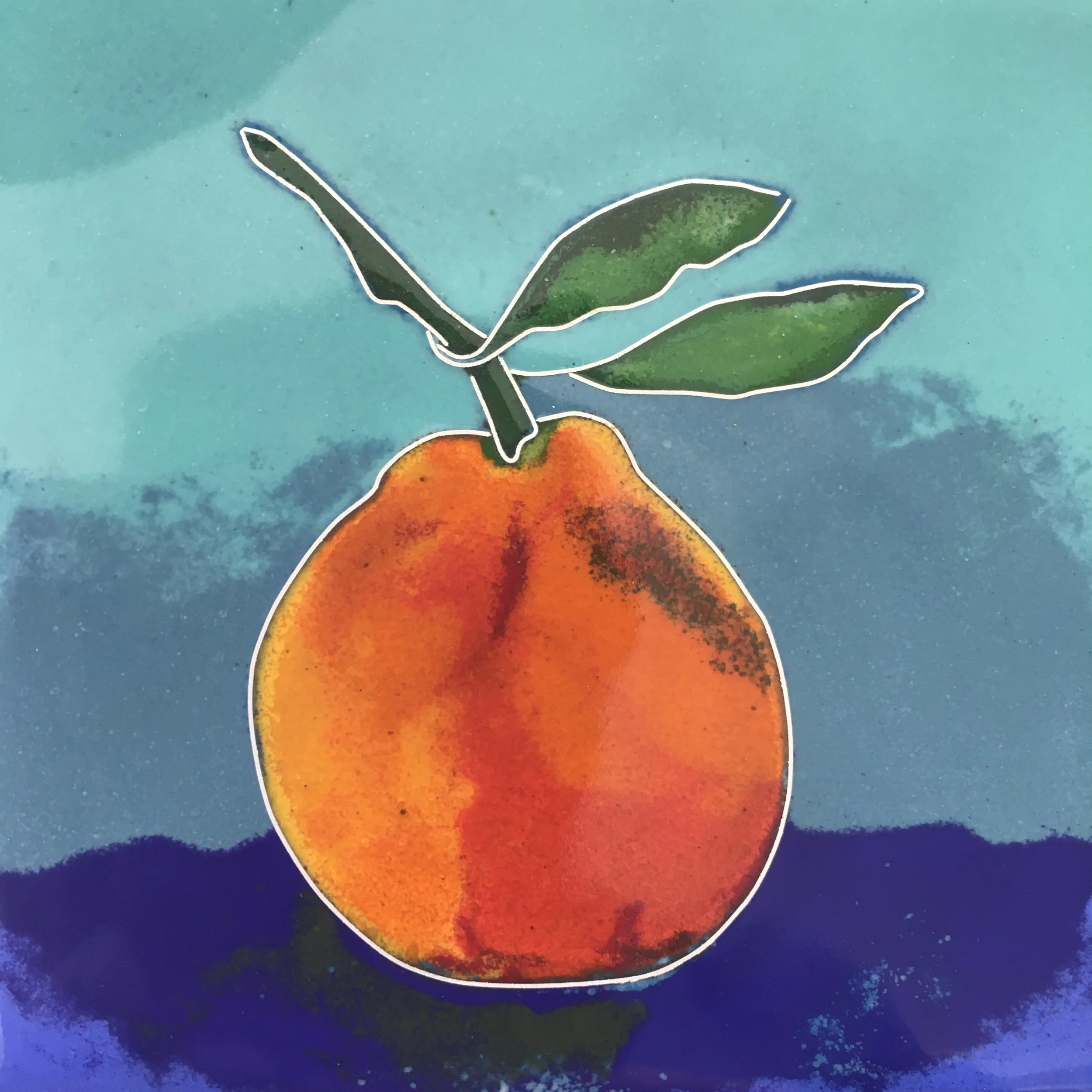 Satsuma orange cloisonne tile