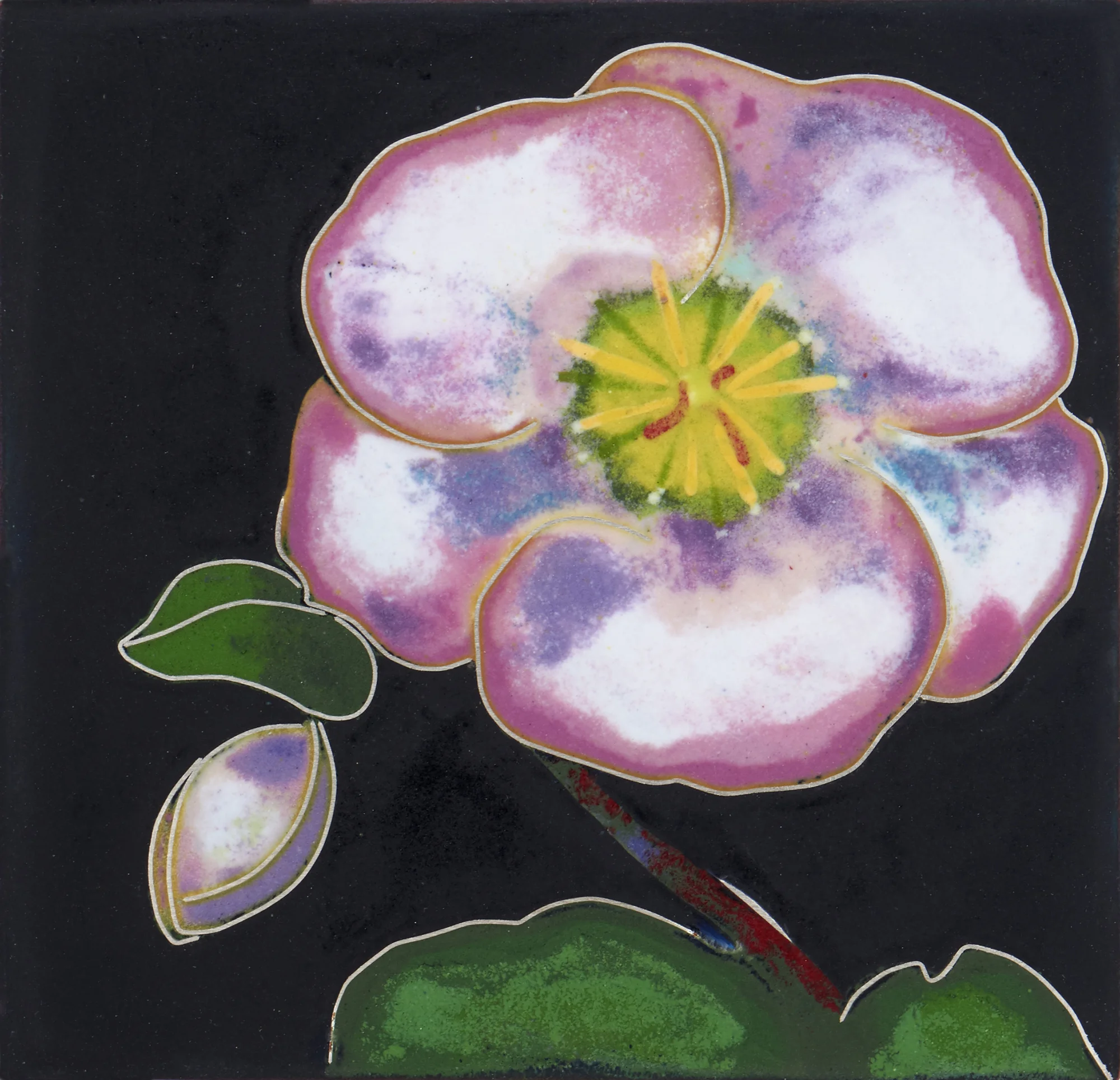 3x3" hellebore cloisonne enamel tile