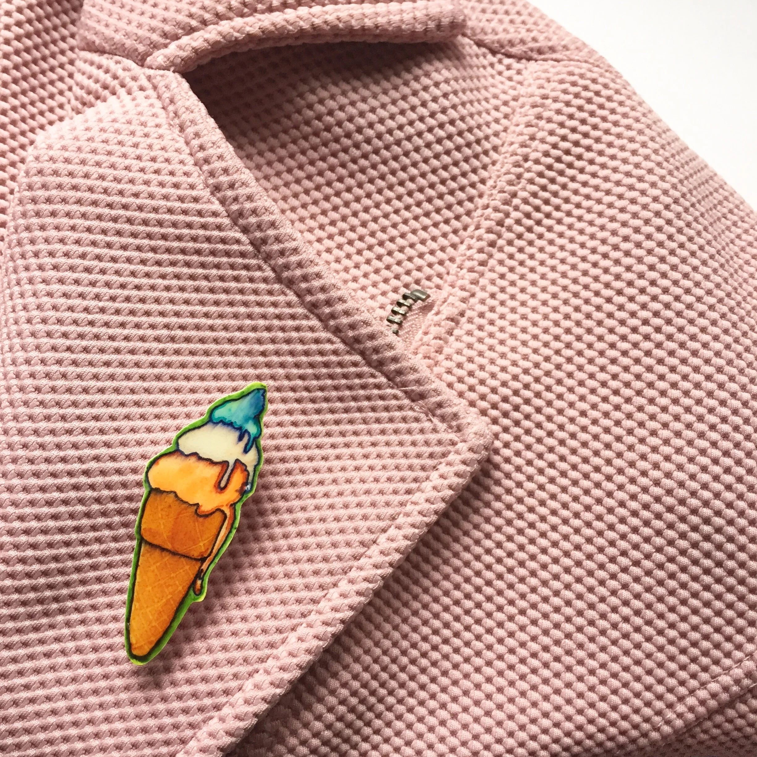 Ice cream pin, with my jacket as a prop.