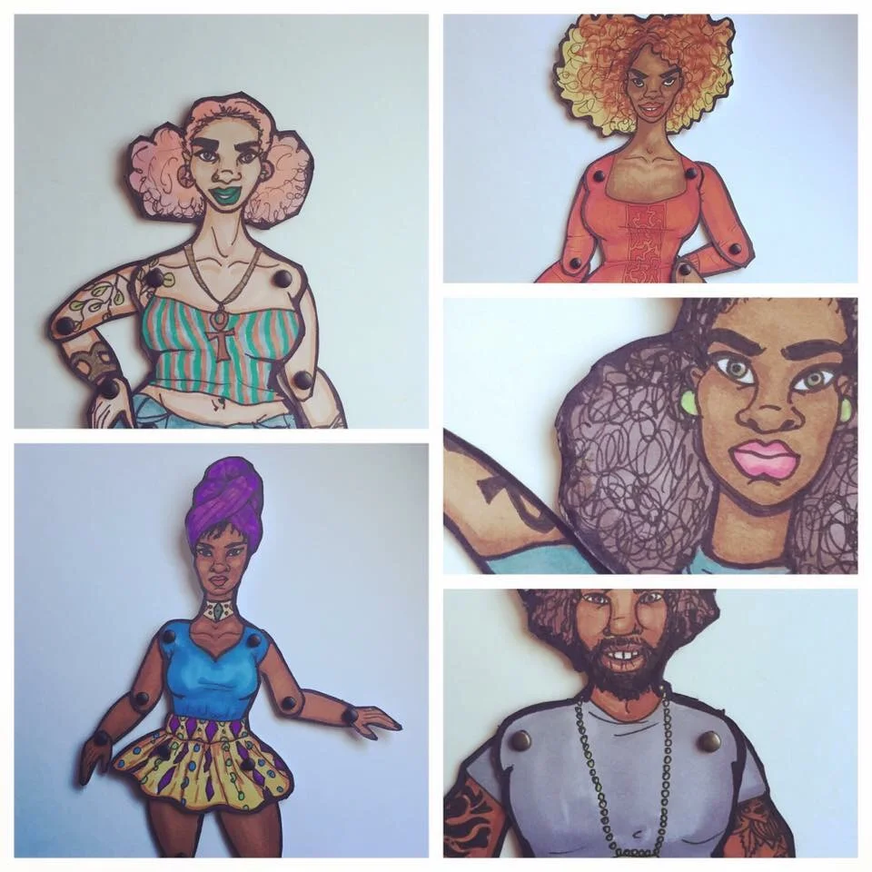 Paper dolls with marker.