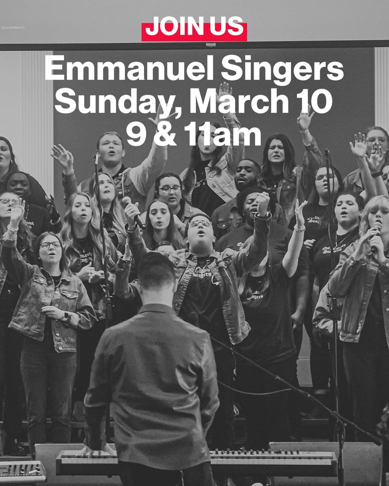 We are excited and honored to have The @emmanuelsingersandresound from @emmanueluniversity_ga with us this Sunday to lead us in worship.  You don&rsquo;t want to miss this! 9am and 11am on 3/10 at @twcburlington. Bring a friend and let&rsquo;s worshi