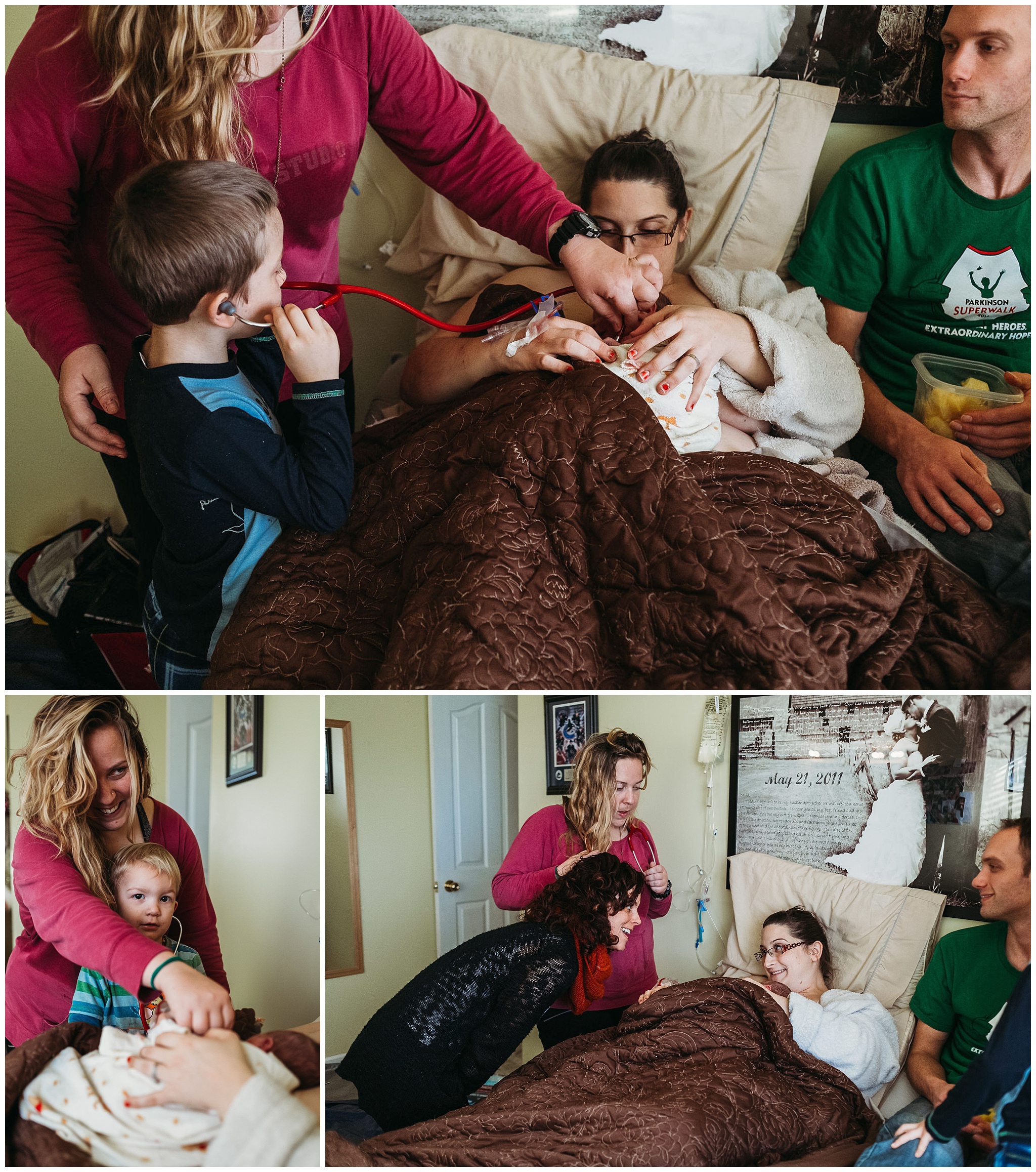 older brothers meeting newborn sister for first time