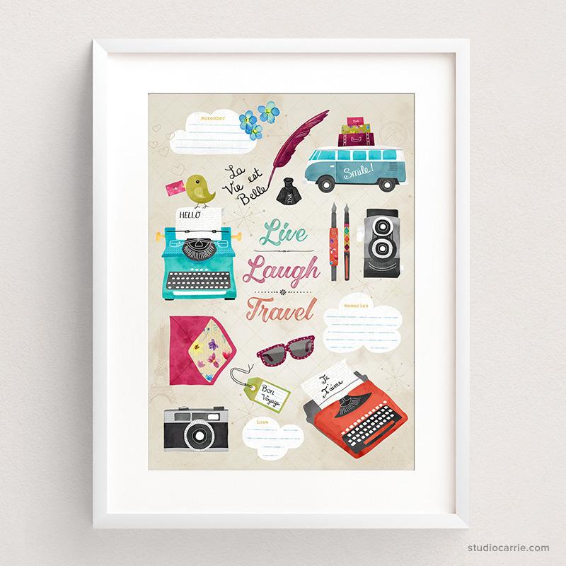 Copy of Live, Laugh, Love, Travel Art Print by Studio Carrie