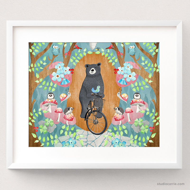 Copy of Bicycle Riding Bear Art Print Collage by Studio Carrie