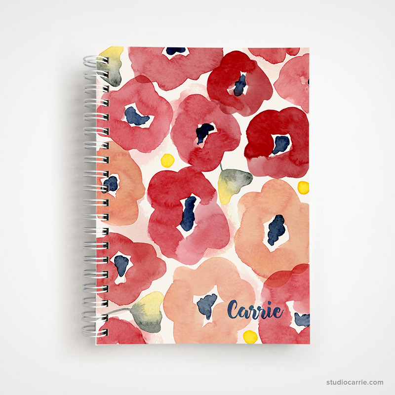 Custom Red Floral Notebook by Studio Carrie