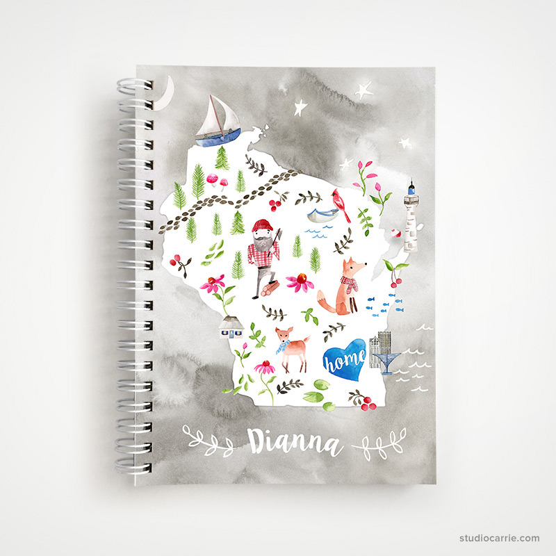 Custom Wisconsin Home Collage Notebook by Studio Carrie