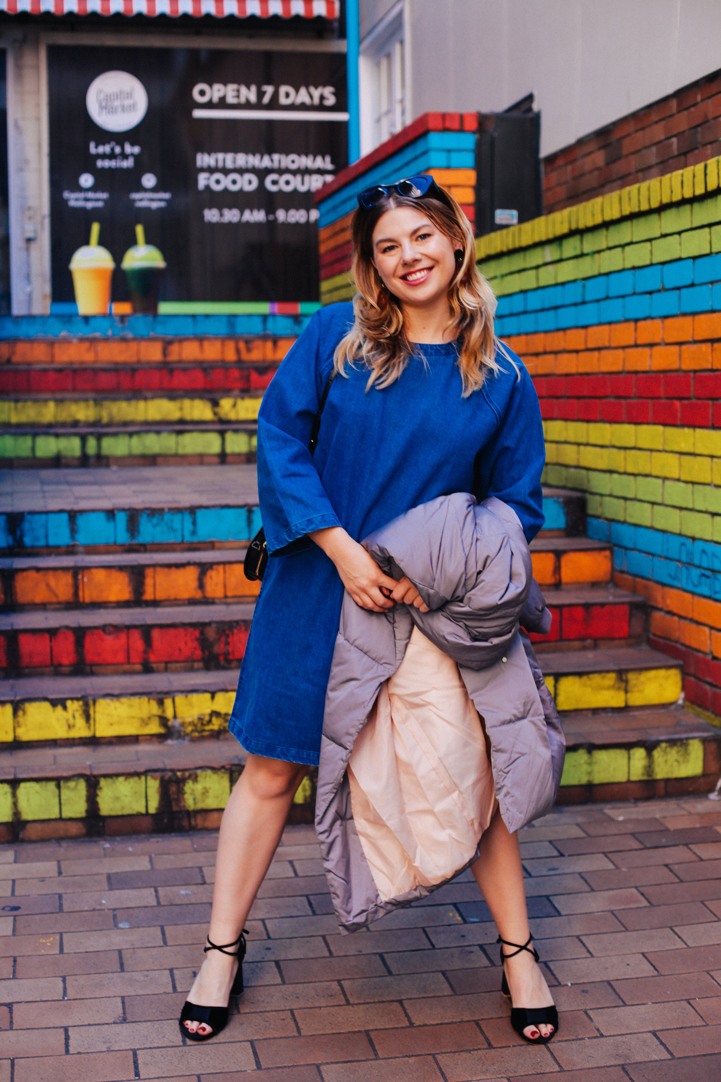 Outfit: Good As Gold (Dress by KowTow ) - Shoes: Chaos and Harmony. Earrings from Mrs Rockett.