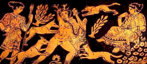 Figure 9. Detail of a red-figure nestoris showing the death of Actaeon, 400-380 BCE. British Museum, London.