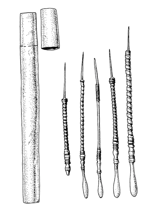 Fig. 4: Roman surgical tools from the Saone, after Baker 2004, fig. 3. Drawing by Joshua Pollard. Used with the kind permission of Patricia Baker.