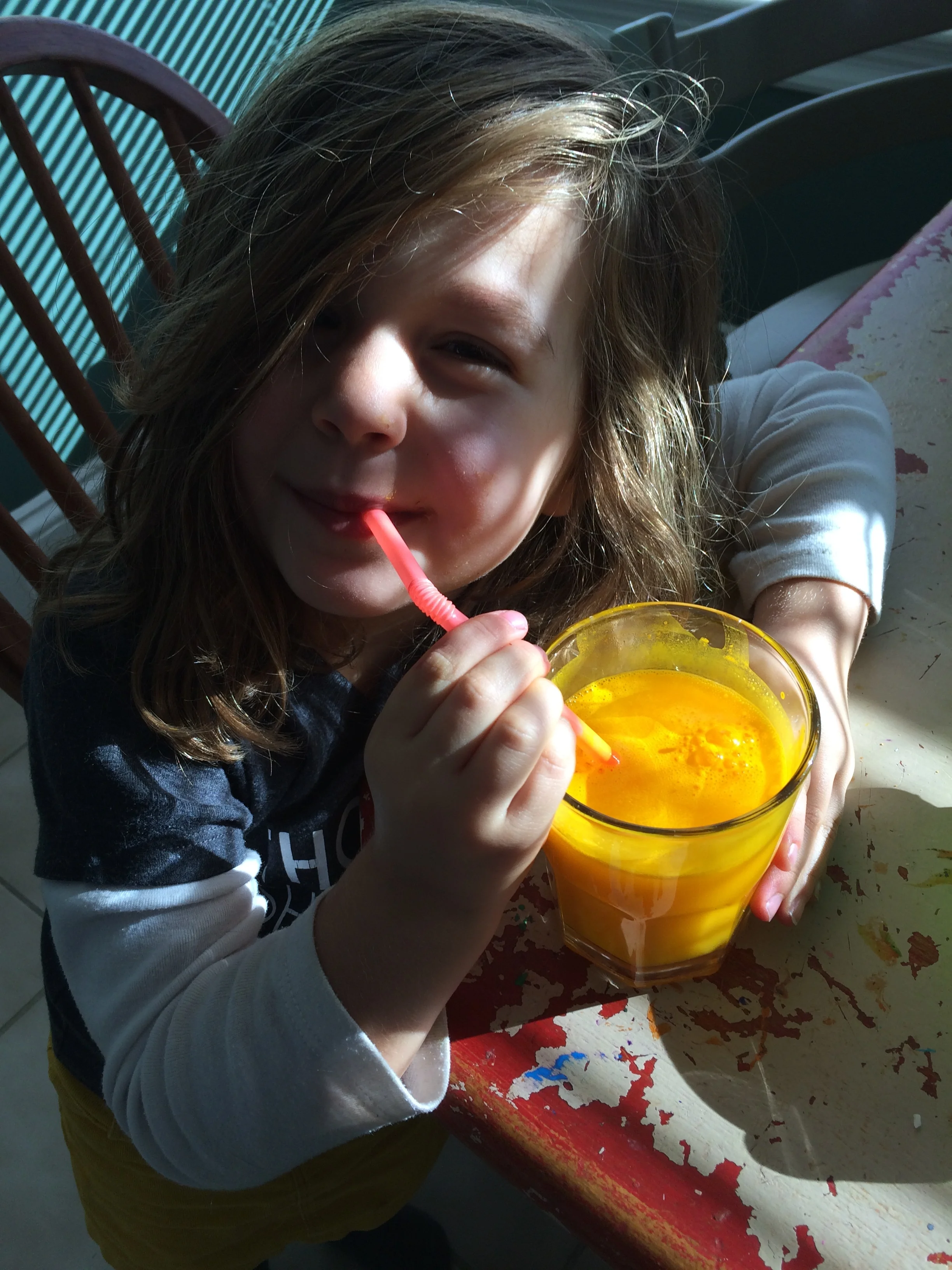 Judah and her fancy curcumin drink.