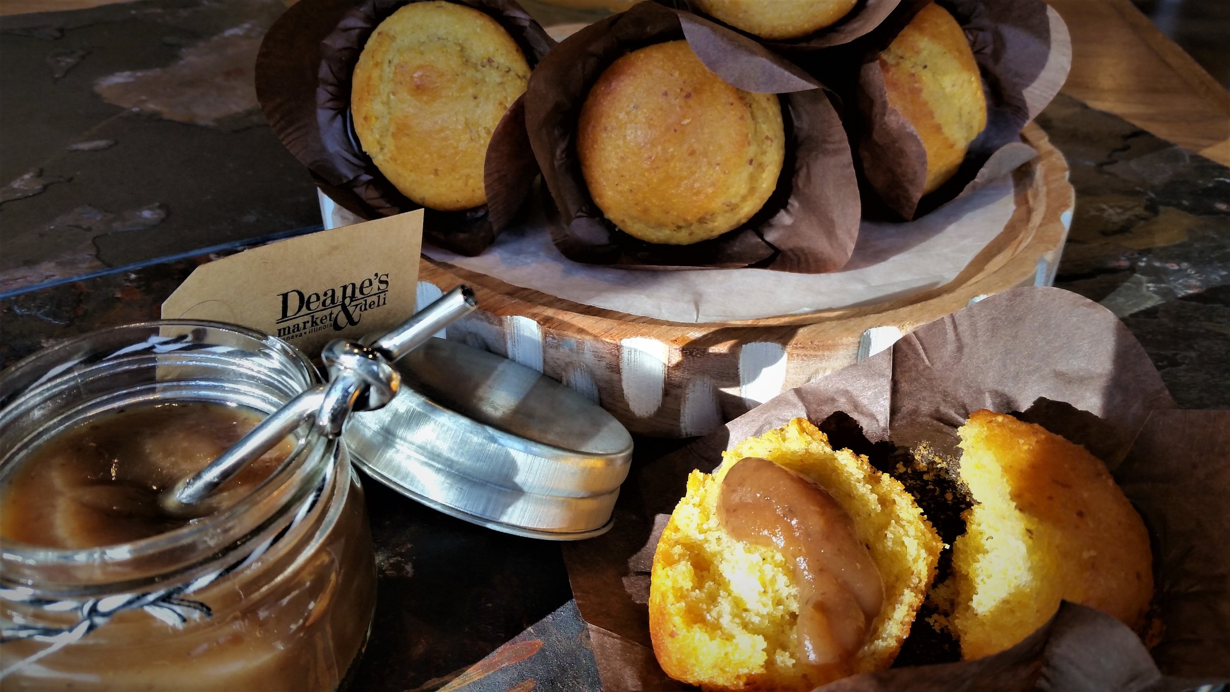  Organic corn muffins with our house made smoked apple butter. 