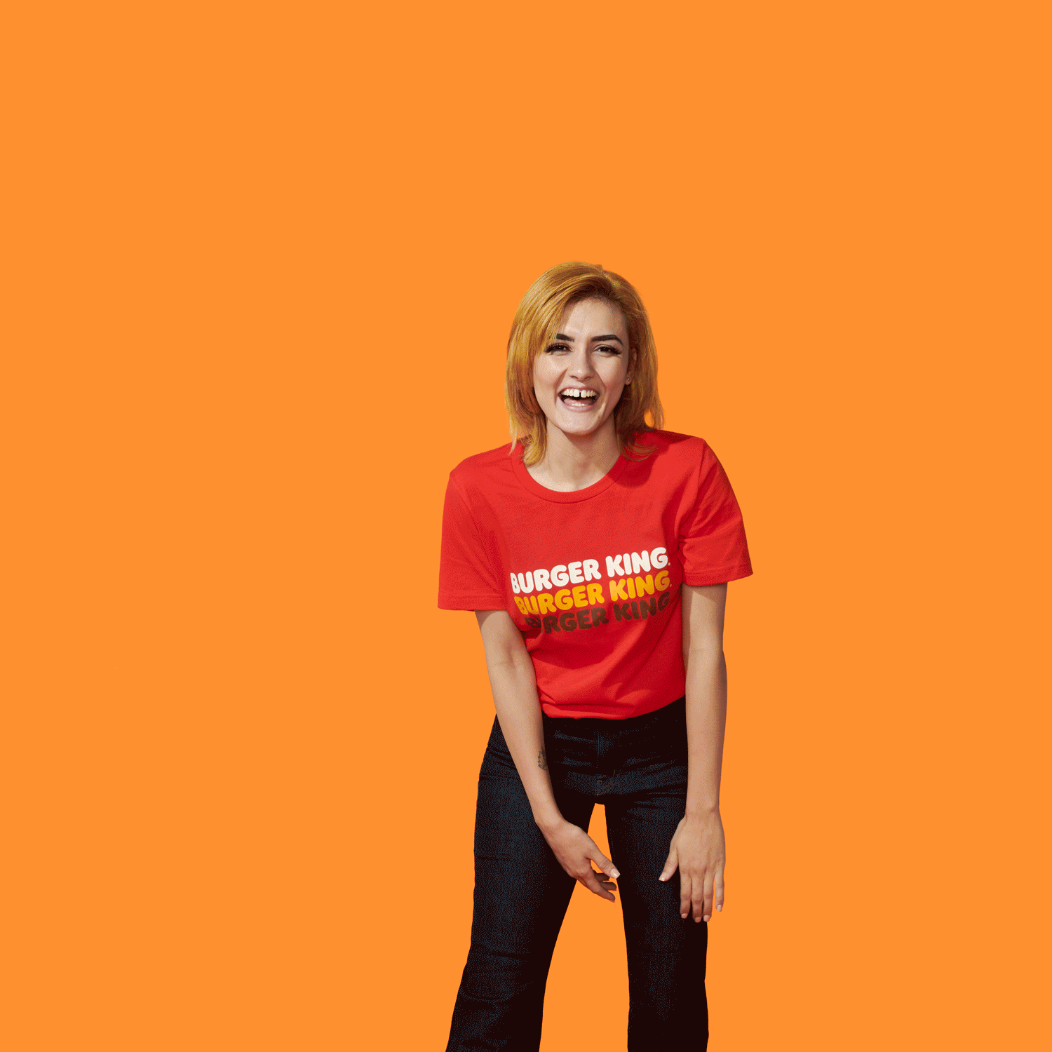 Burger King Guy in his signature flame-grilled uniform, striking a confident pose with a playful smirk
