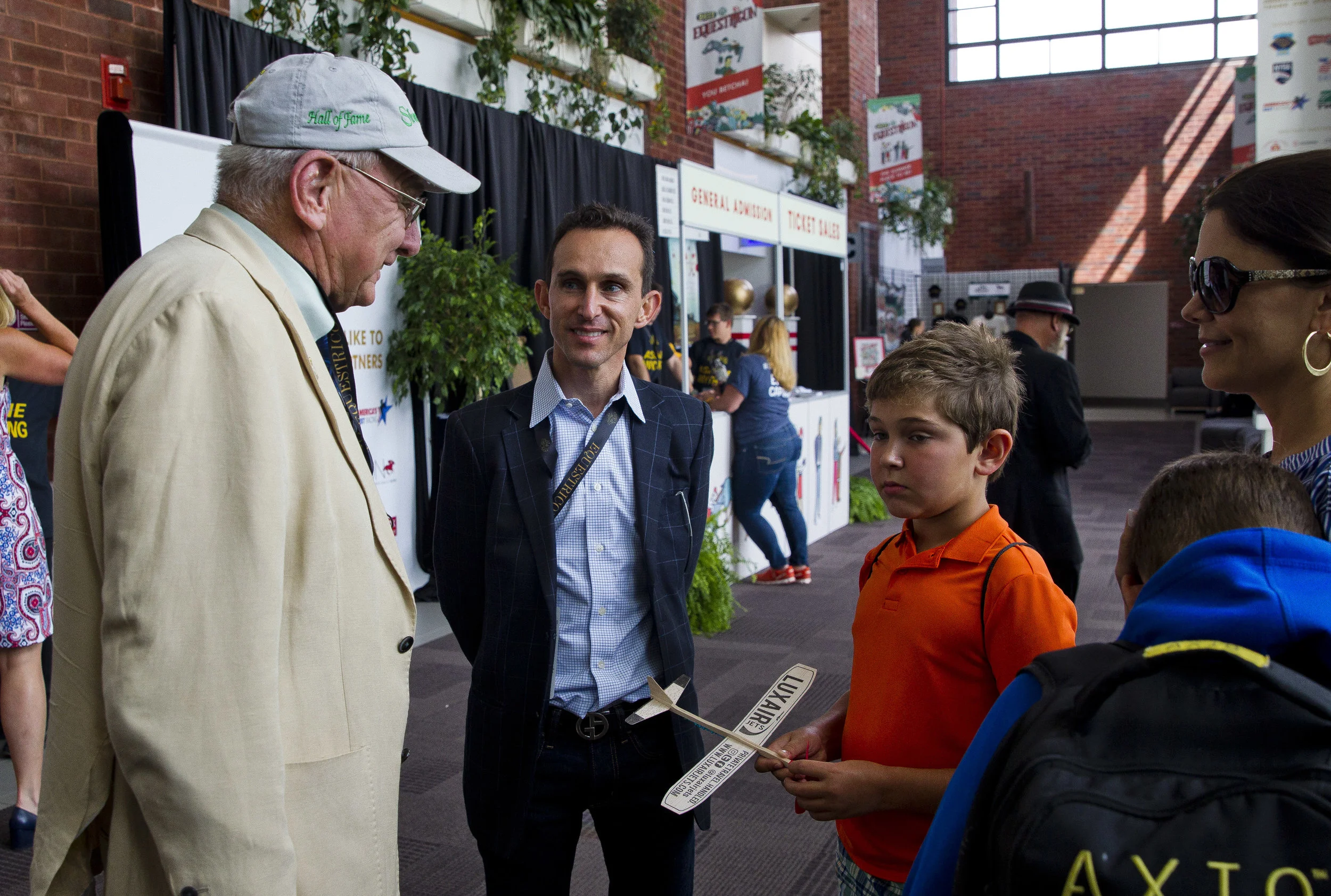 Michael Blowen of Old Friends Equine, meets with retired Hall of Fame jockey Ramon Dominguez and family at Equestricon 2017 (Eclipse Sportswire)