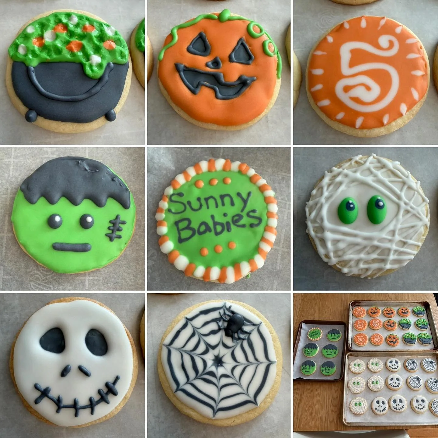 Baked my first batch of Royal Icing Cookies following the amazing @thegracefulbaker beginner Halloween class 🎃 Had some extra icing so made a few tweaks and a bonus cookie 🧡🖤💚🤍