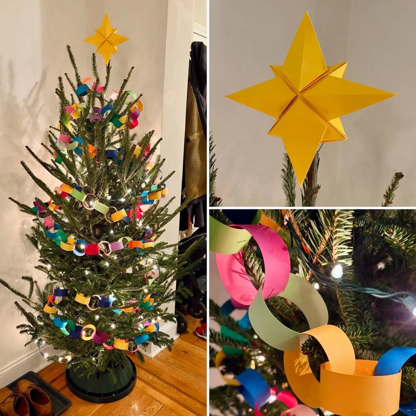 Keeping the tree simple this year ✨ It&rsquo;s a little smaller with paper chains but still colorful 🌈 Origami topper from 2 years ago (it&rsquo;s been a busy December 😅)
