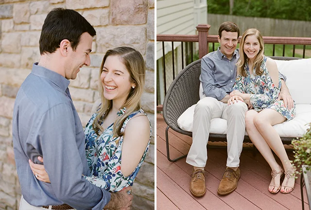 film engagement session shot in backyard