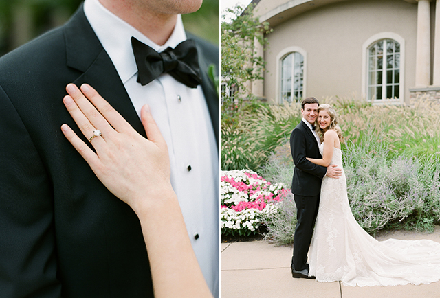 elegant wedding portraits shot on medium format film in front of the bethesda country club