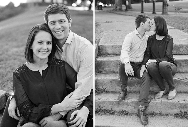 portraits of couple on steps at libby hill park, shot at sunset