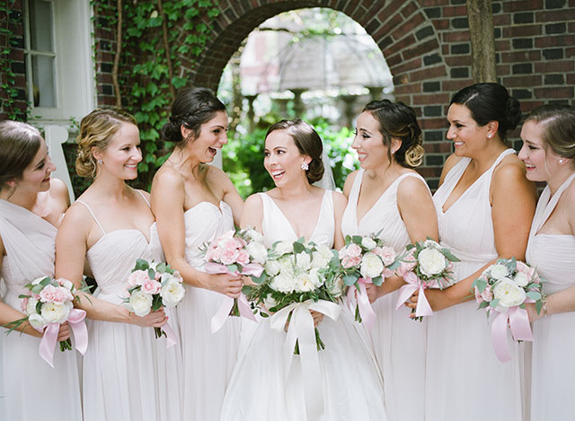 Morris House Hotel wedding portraits of bride and bridesmaids wearing Wtoo dresses in Pearl color