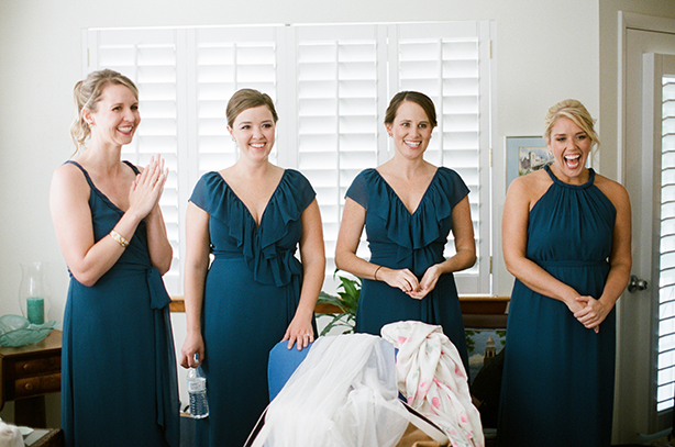 Joanna August bridesmaids dresses in navy blue