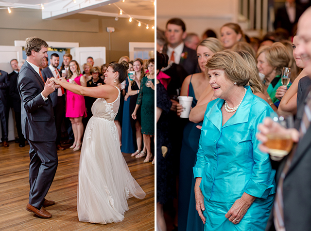 first dance with string lights and indoor dance floow