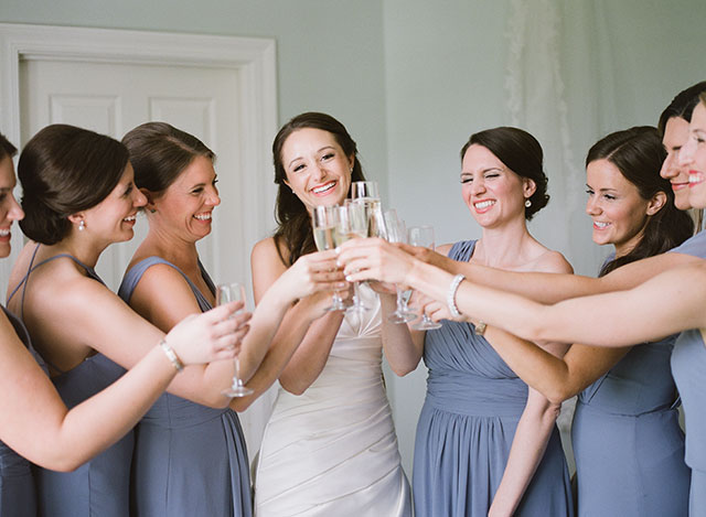 Getting ready in fearrington bridal suite with champagne - Sarah Der Photography