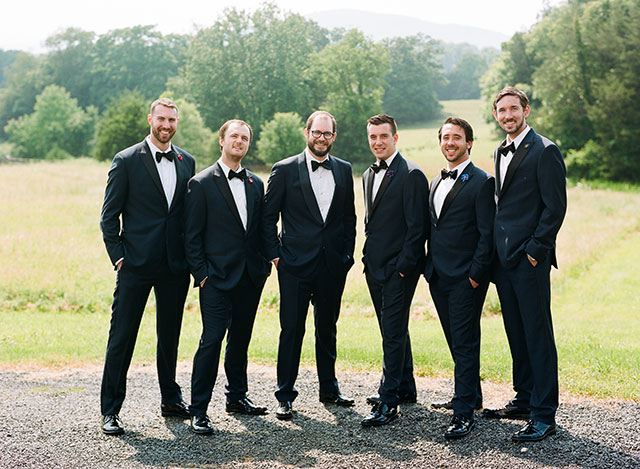 mountain wedding shot on film, portrait of groom and groomsmen - Sarah Der Photography