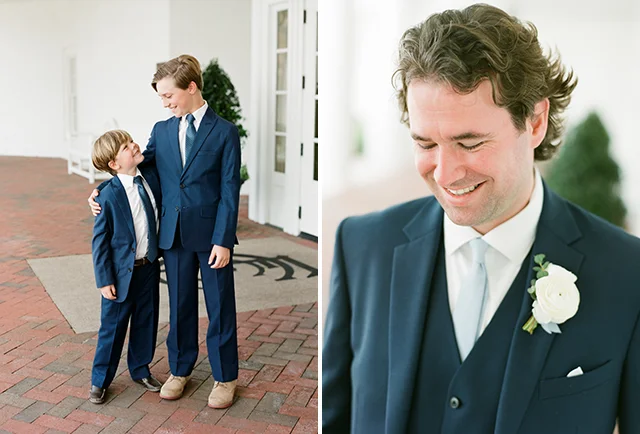 groom and ring bearer portraits on wedding day by Sarah Der