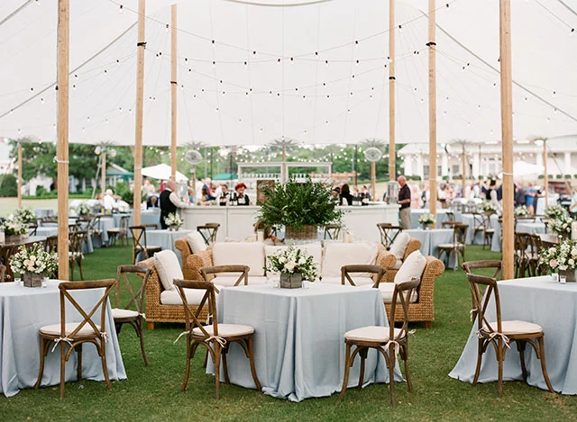 Outdoor tented reception at Cape Fear COuntry Club in Wilmington by Sarah Der