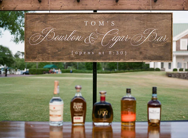 Bourbon Bar at wedding reception by Sarah Der