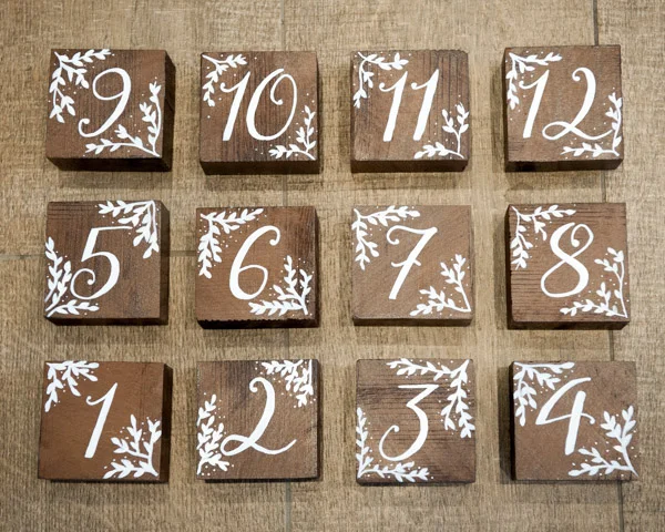 wooden table numbers for hire wedding sussex surrey kent
