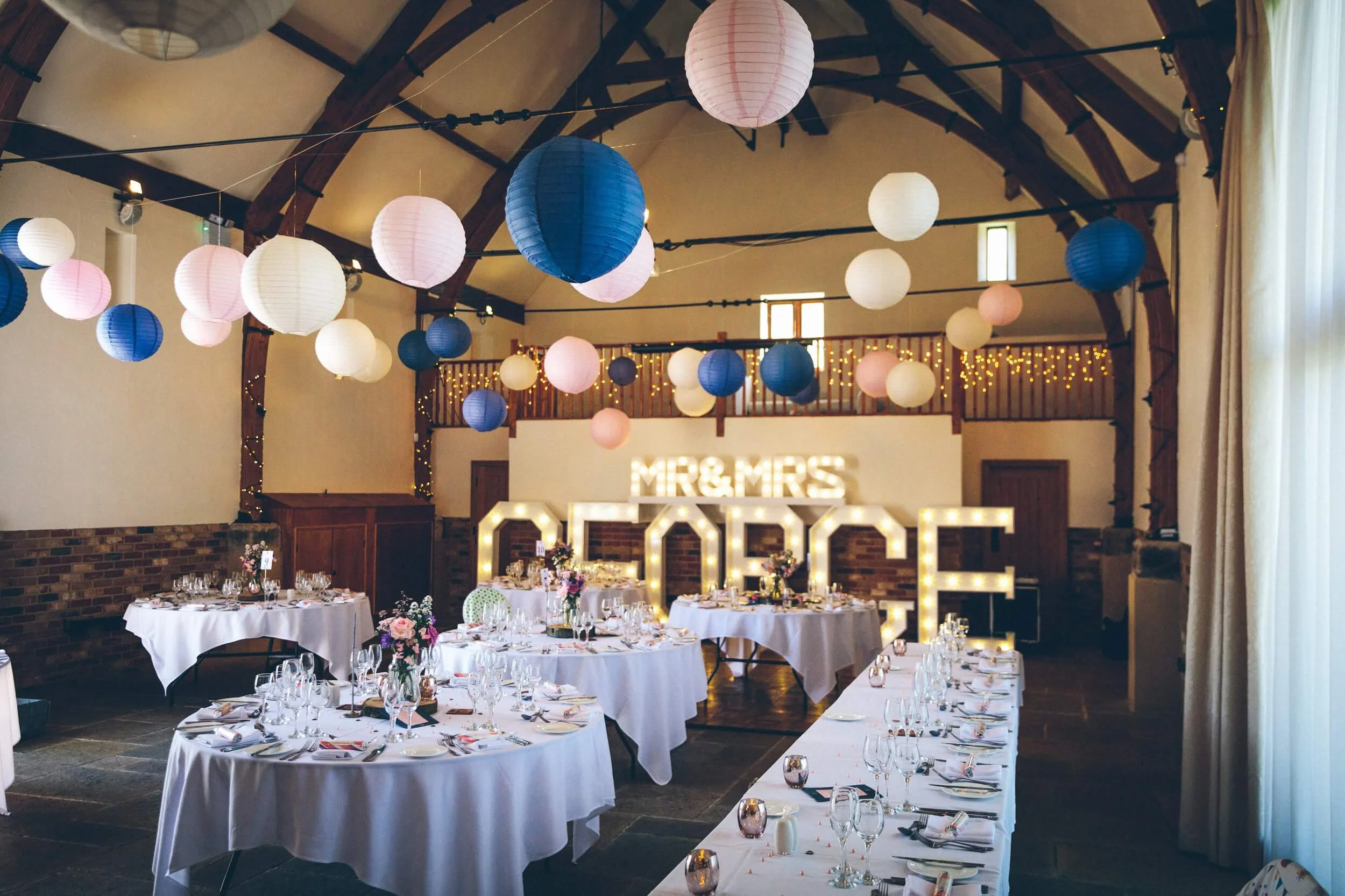 hanging lanterns wedding event surrey sussex kent hampshire london barn light up letters