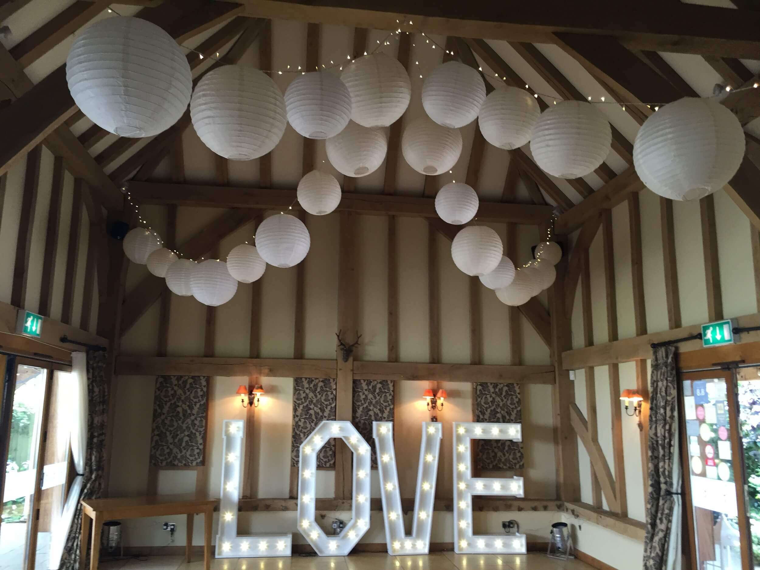 hanging lanterns wedding event surrey sussex kent hampshire london fairy lights ceiling decoration canopy