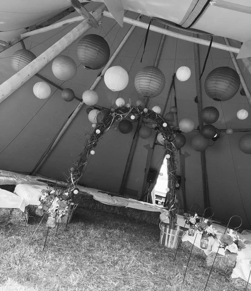 tipi decoration hanging lanterns wedding event surrey, kent, sussex, london