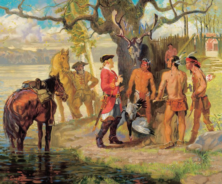 Vandercastle and Harrison meet the Piscataway in 1699 (painting by William Woodward).