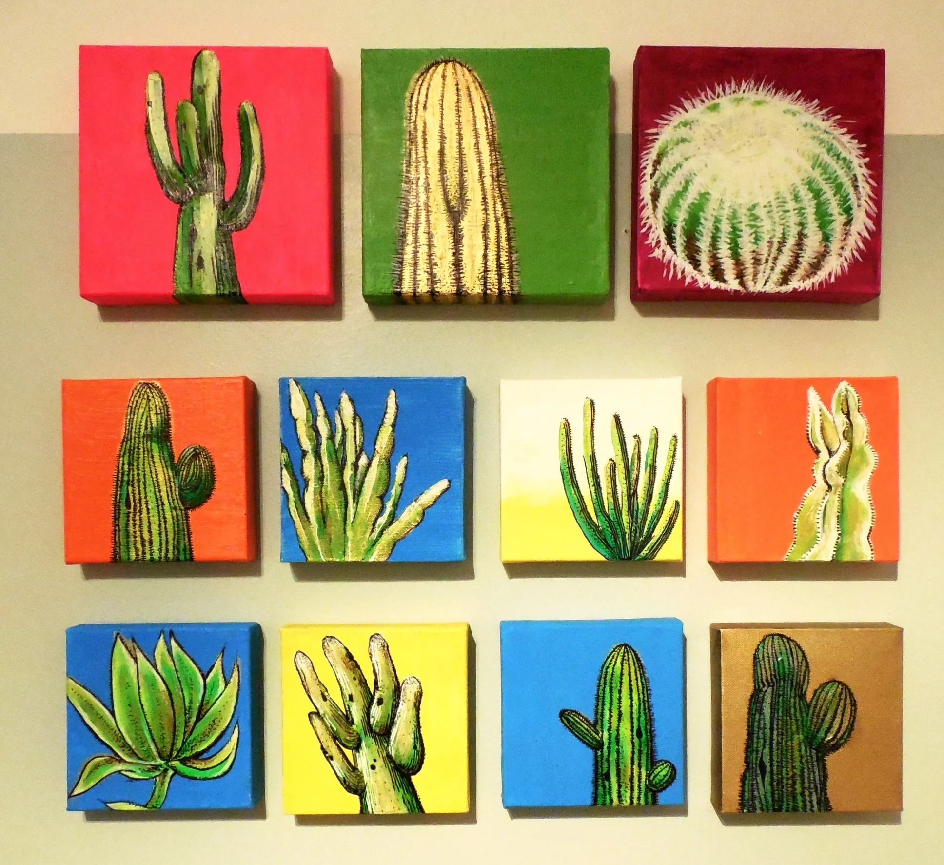 Cactus paintings available on request 6in x6in $45, 8in x 8in $55 each