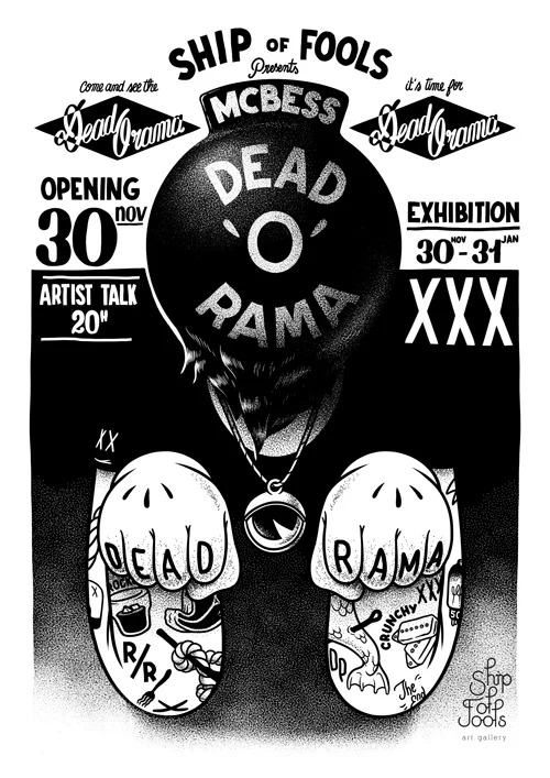 Alright ! Last show of the year, this is DEADORAMA and it will start on the 30th of november at Ship of Fools gallery in the Hagues, Holland . Loads of fucking black and white drawings, brilliant ! very original, never seen before fucking black and white drawing, well done.
cheers
mc