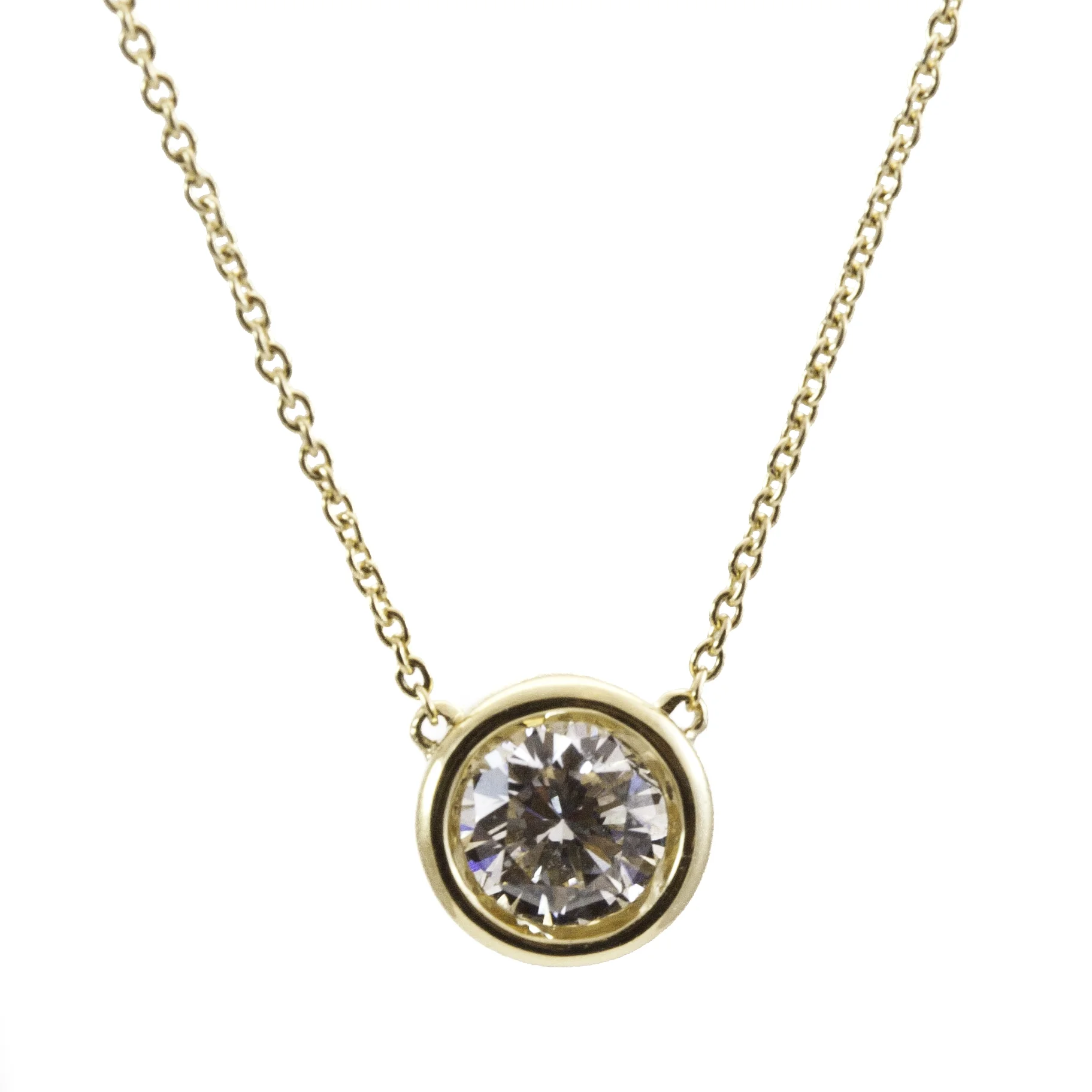 Yellow Gold Bezel Set Diamond Necklace 