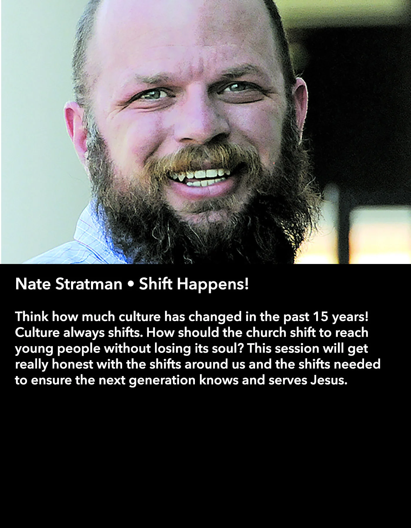 Nate Stratman • Shift Happens! • Saturday Morning, March 18 • 10:30 – 11:45 am