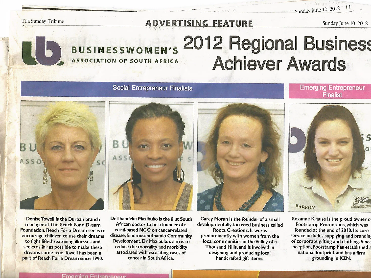 Carey Moran, founder of Rootz, was nominated for the Social Entrepreneur of the Year Award for KwaZulu Natal. 
