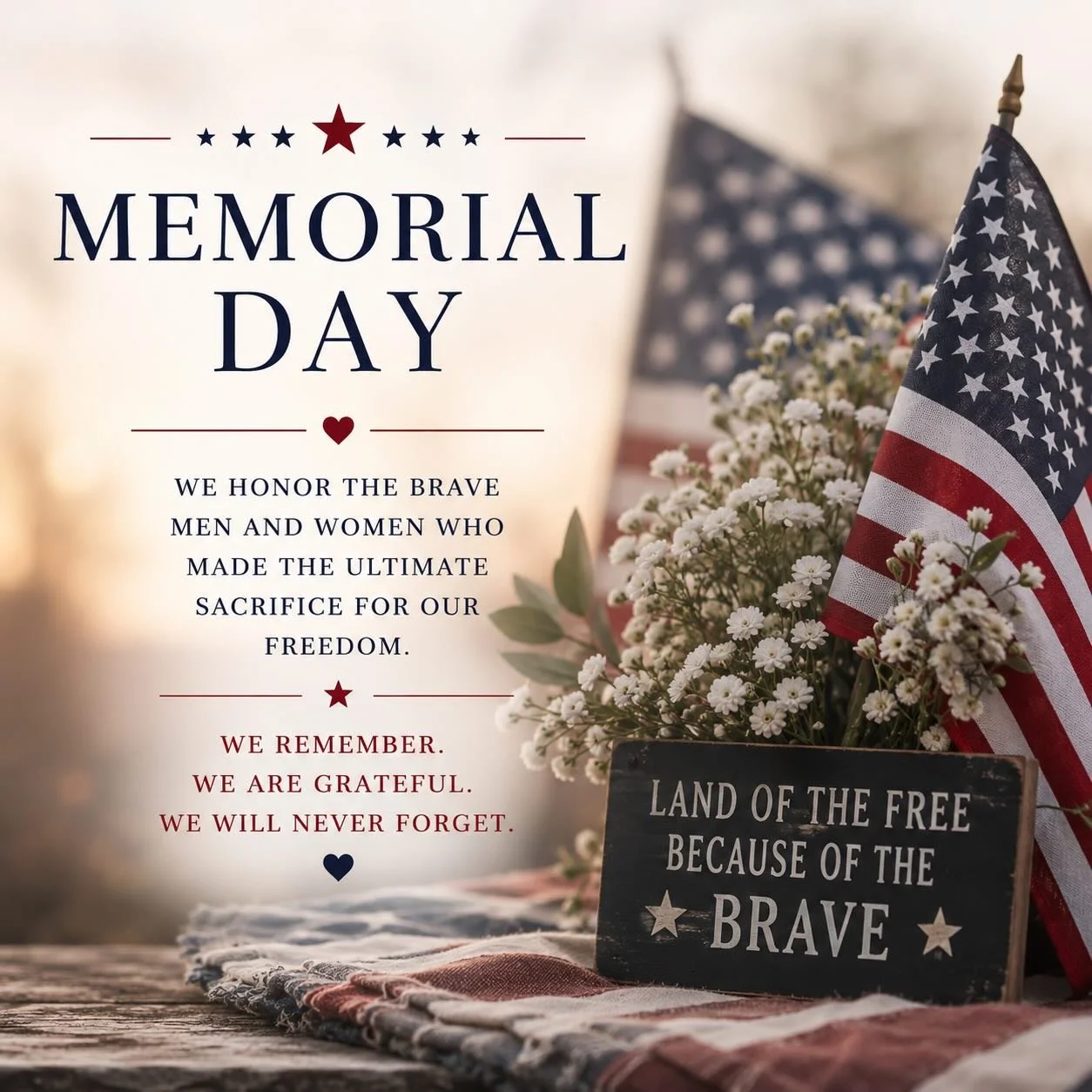 Today is about remembering the brave men and women who gave everything for this country. 🇺🇸

Their sacrifice gave us the freedoms we enjoy every day &mdash; the freedom to live, love, gather with family, chase dreams, and build a life of our own ch