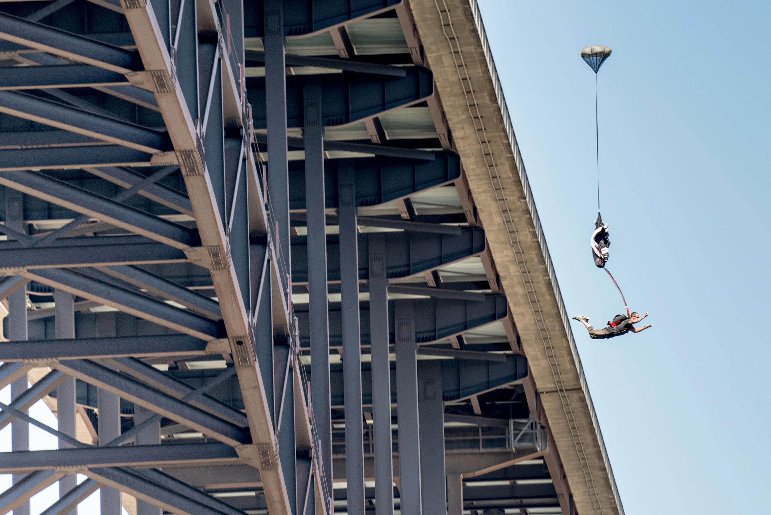 Danny's parachute opens during one of his 61 jumps. Photo by Scott Rogers